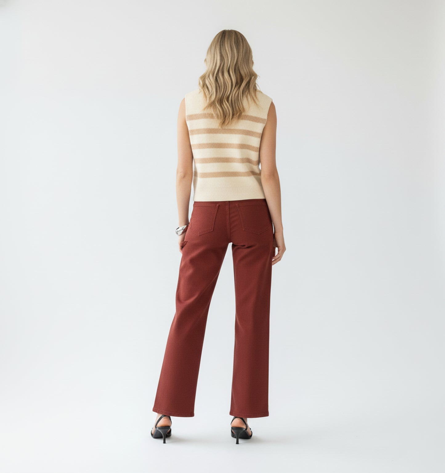 Half Zip up knit striped vest