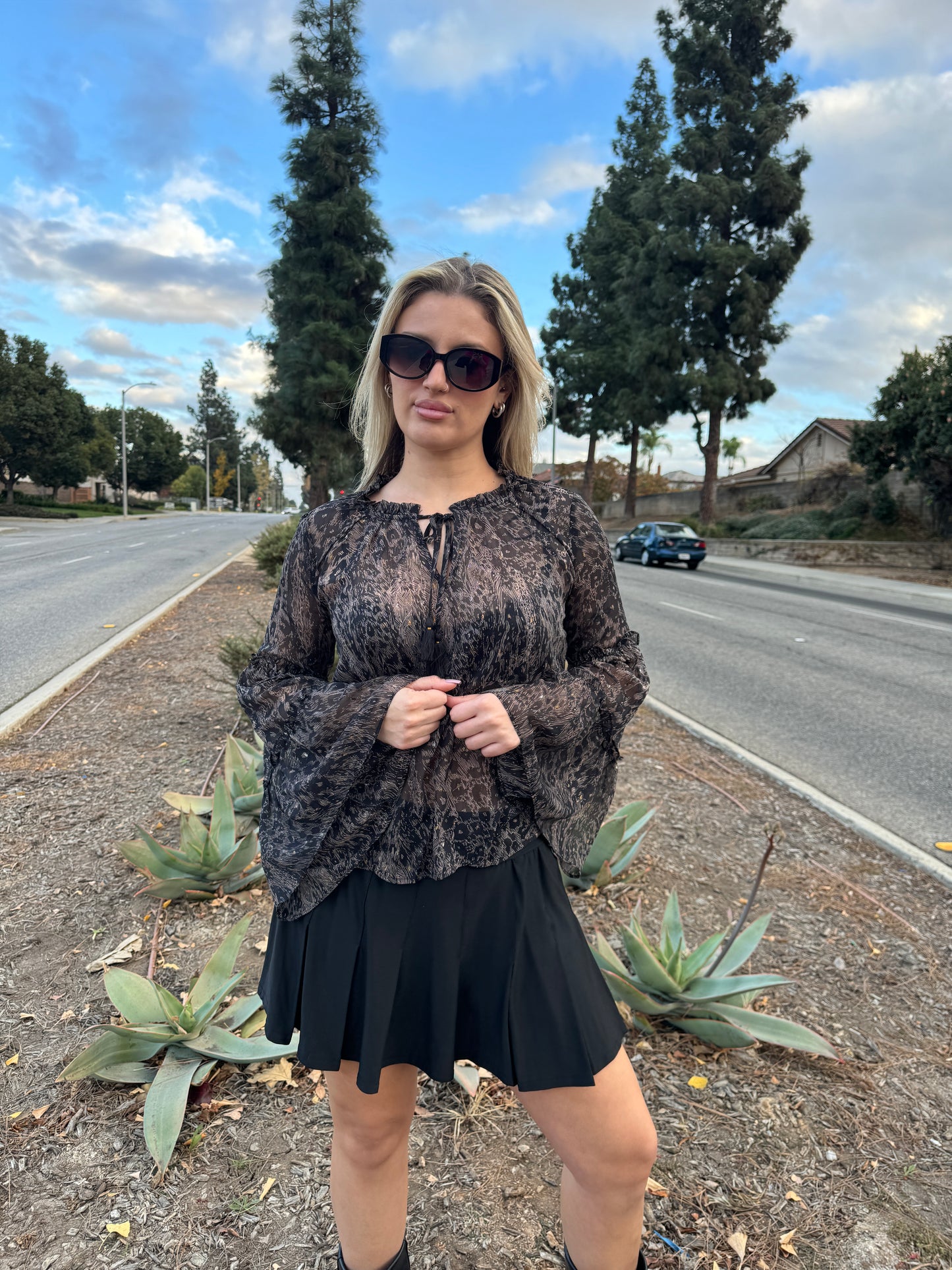Noelle Printed Bell Sleeve Top