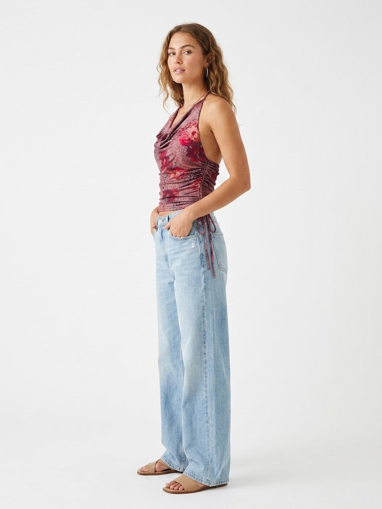 The Delilah Ruched Cowl Halter Top in Mauve Rose