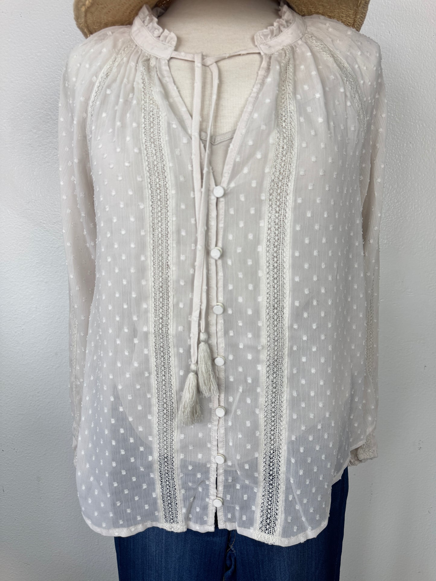 Chiffon lace front button Blouse
