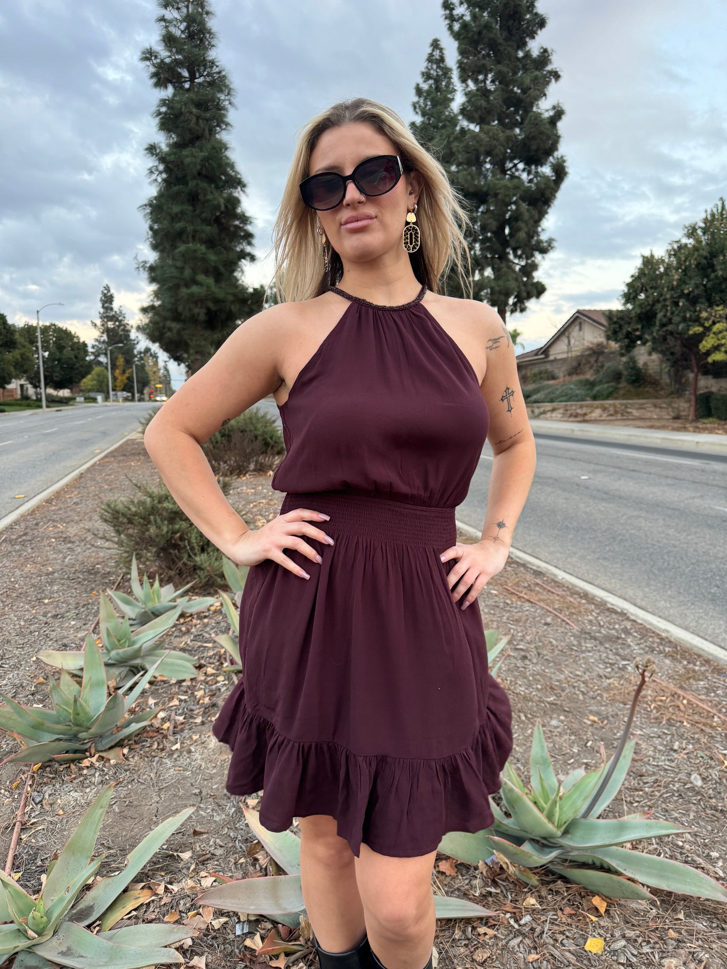 Candice Beaded Trim Neckline Dress