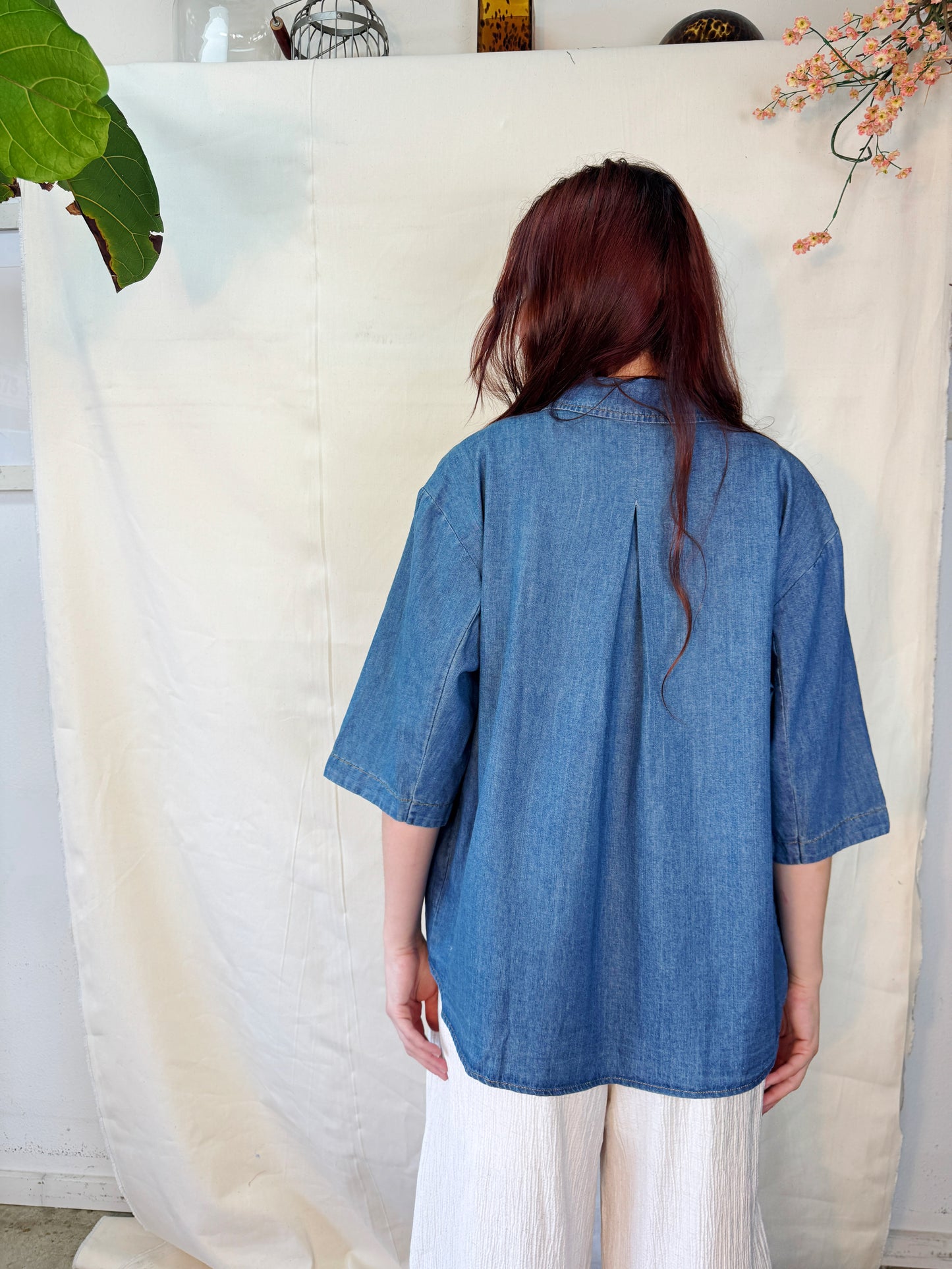 Oversized denim button up top