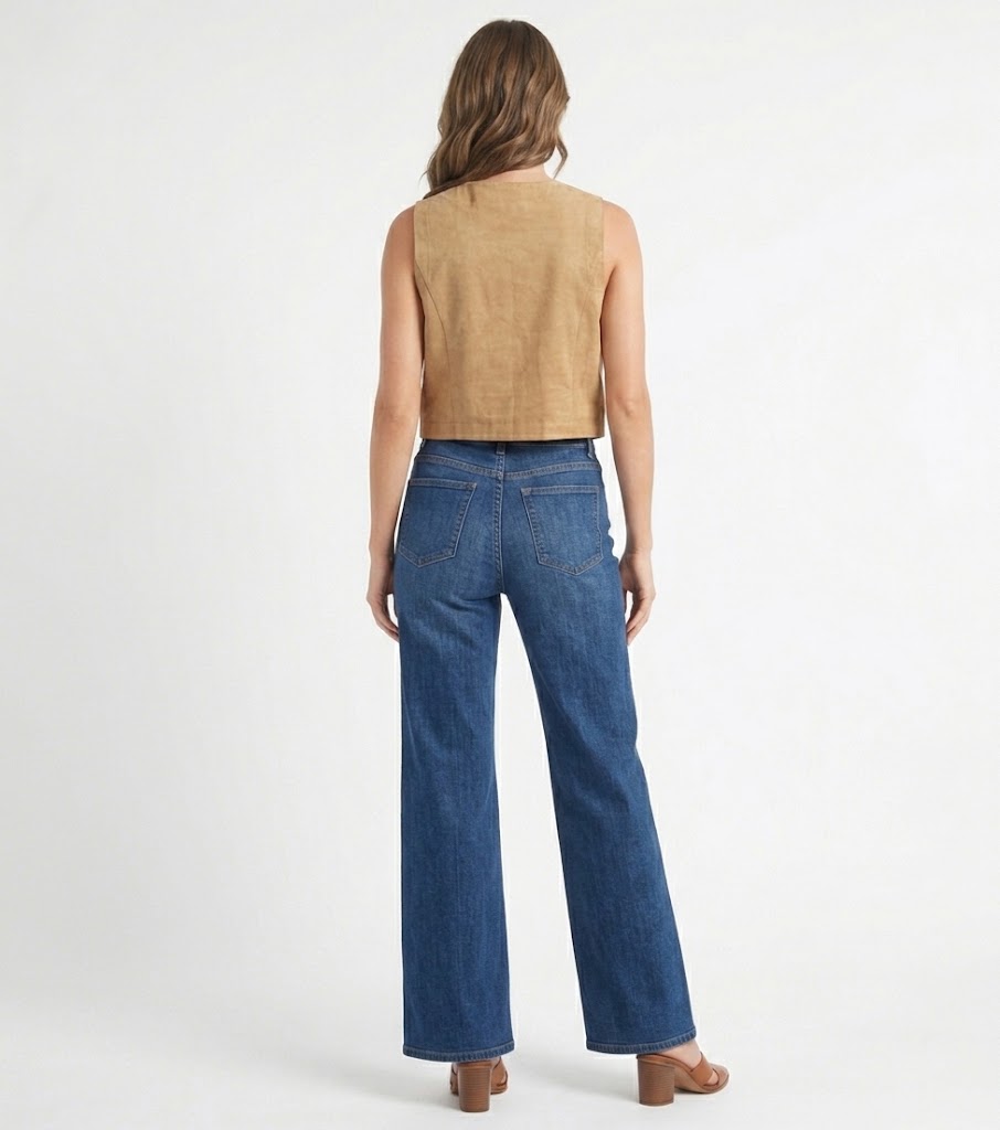 The Austin Stitched Faux-Suede Crop Vest Top in Camel