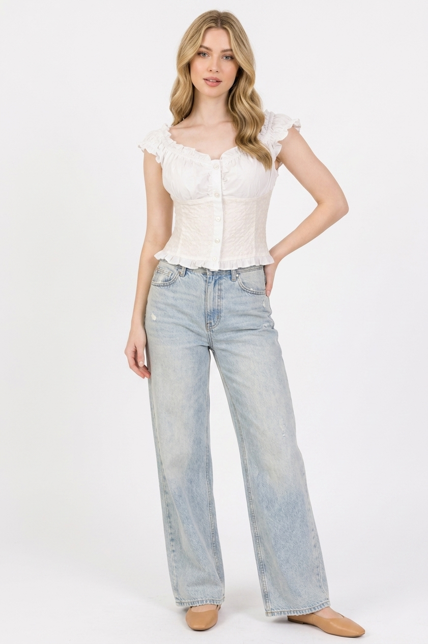 The Meadow Eyelet Ruffle Corset Blouse