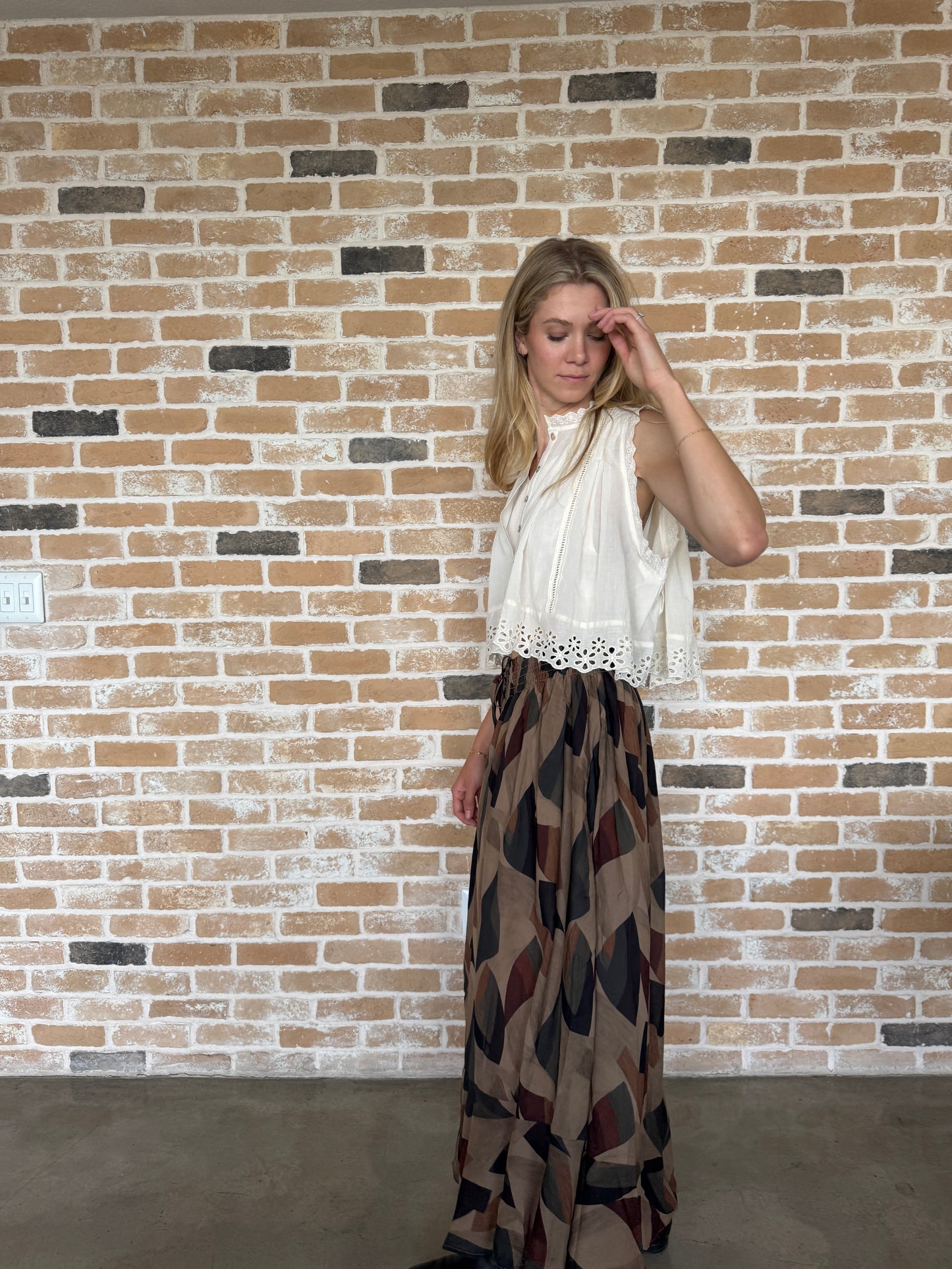 Smocked waist printed skirt