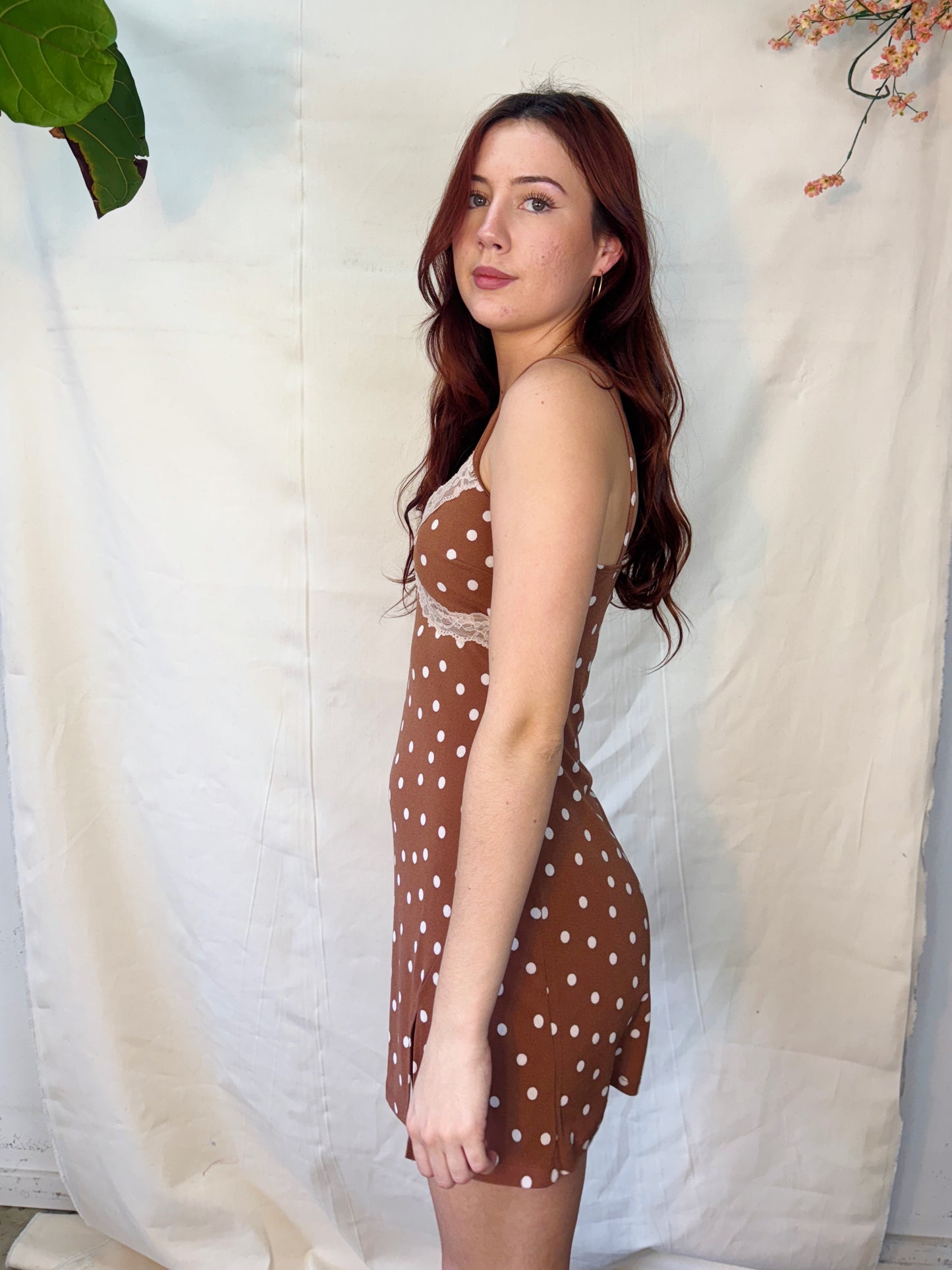 Polka dot and lace mini dress