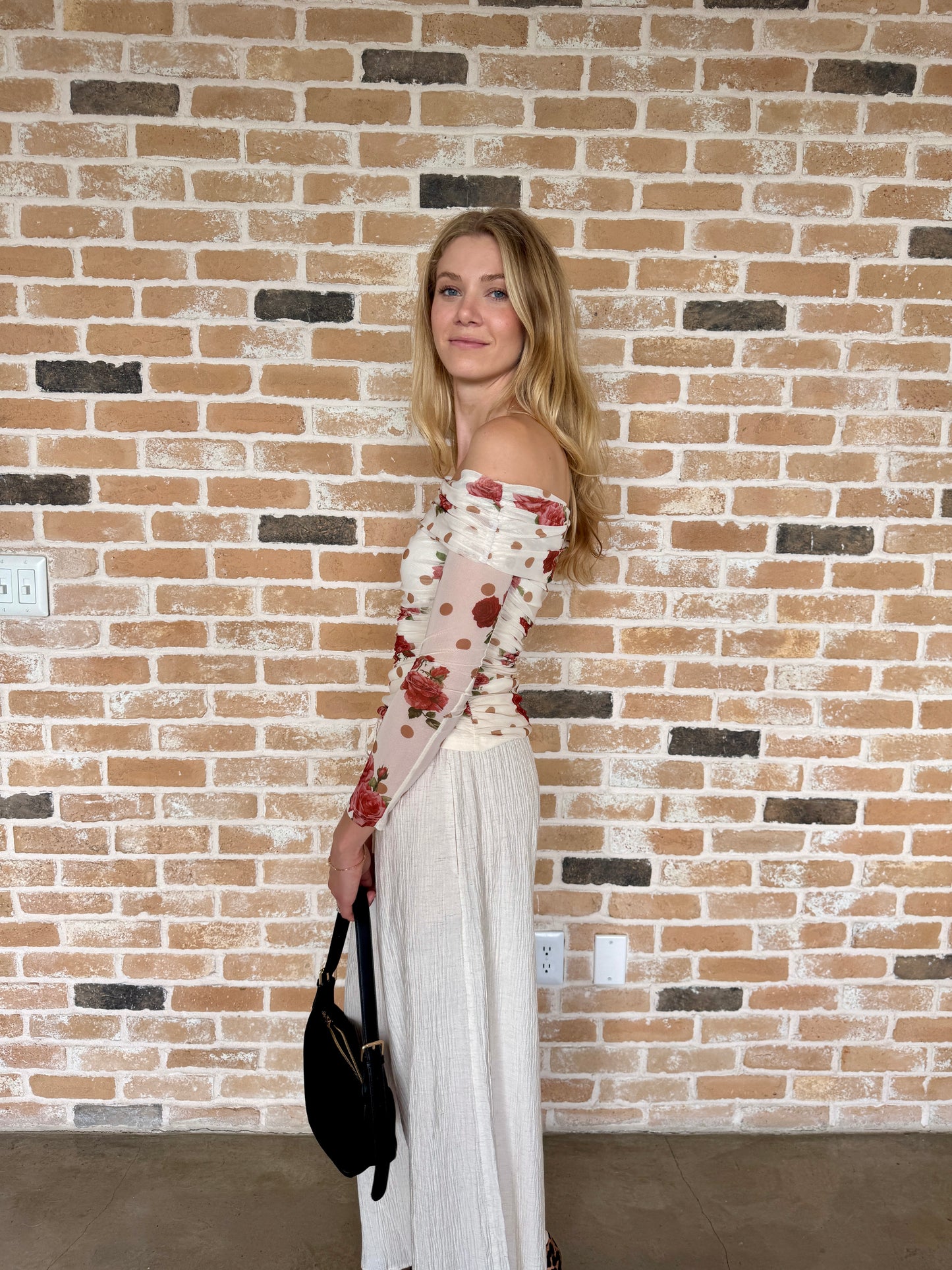 Polka dot off the shoulder top