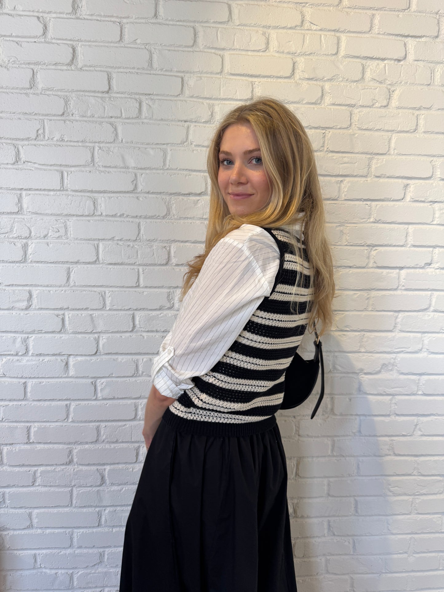 Striped bow tie knit vest