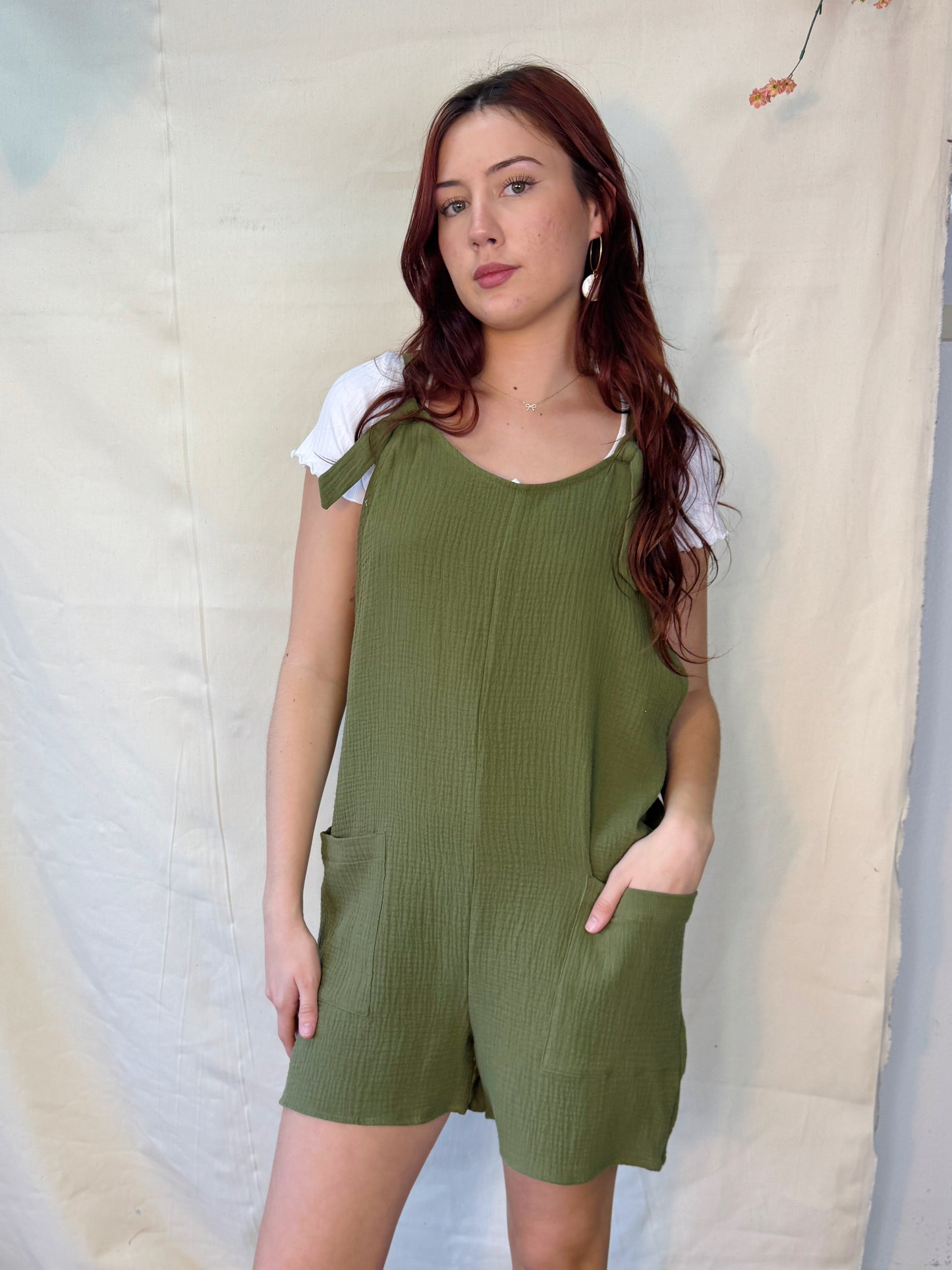 Knit strap tie romper