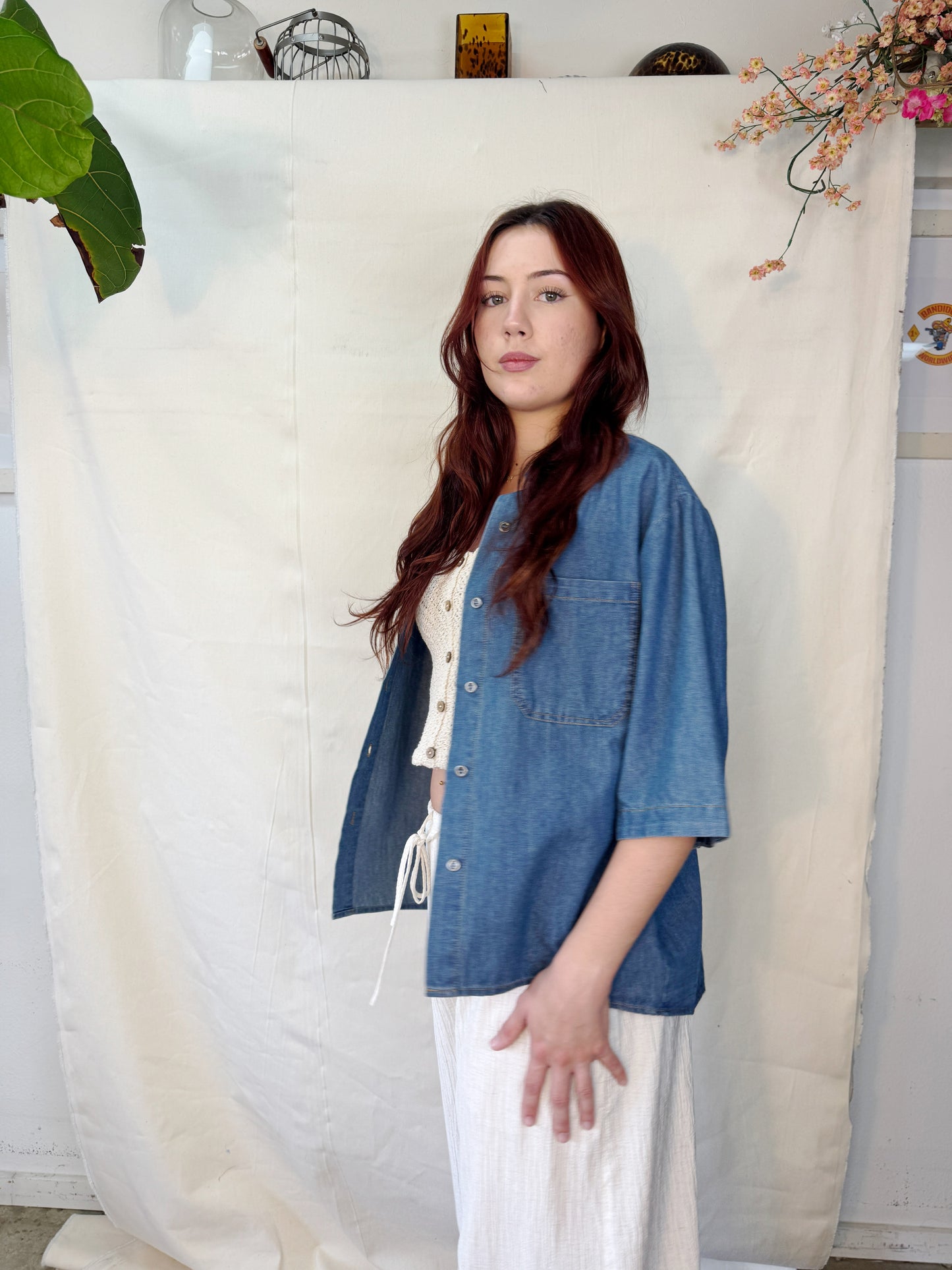 Oversized denim button up top