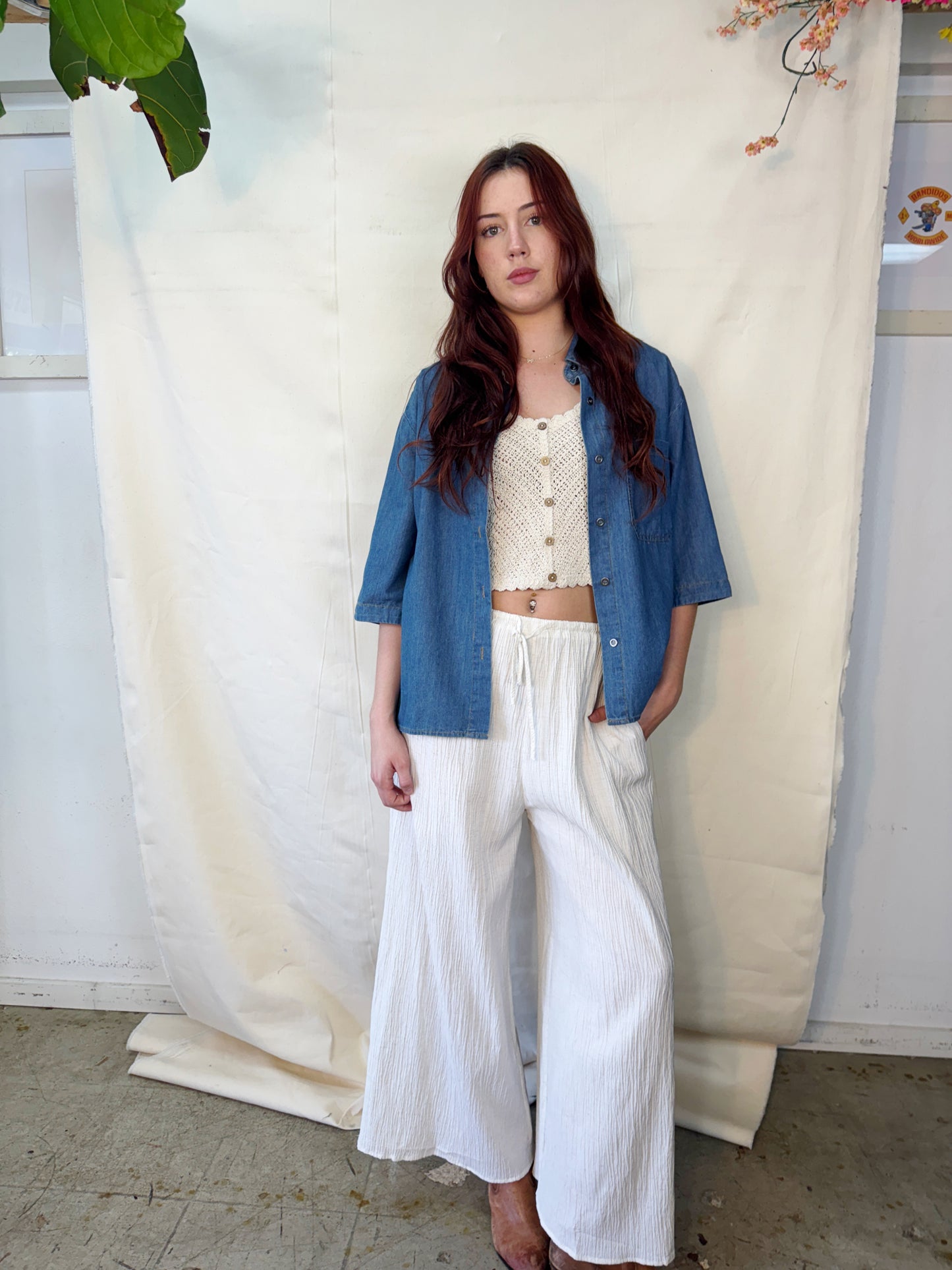 Oversized denim button up top