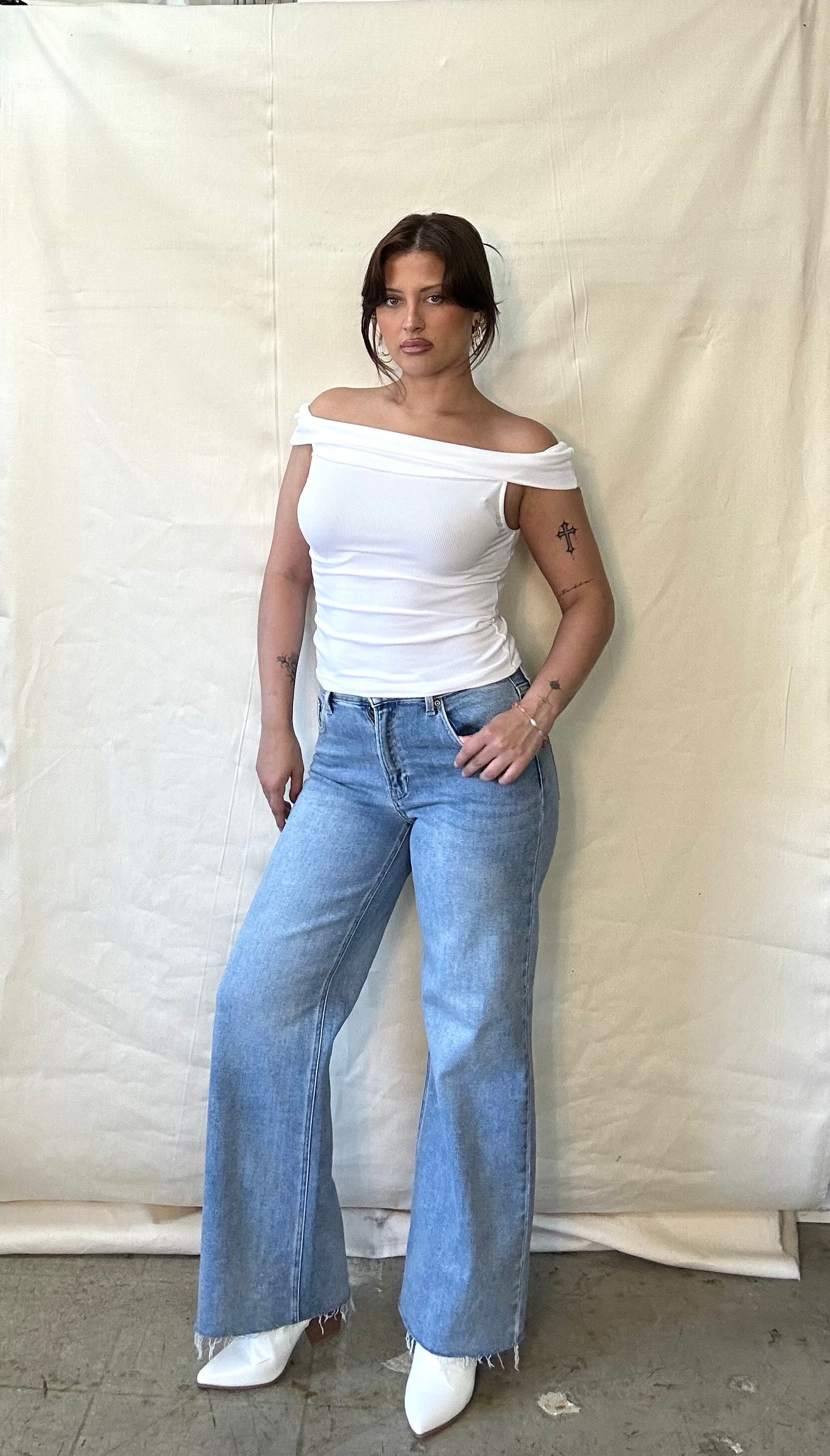 Ribbed off the shoulder top