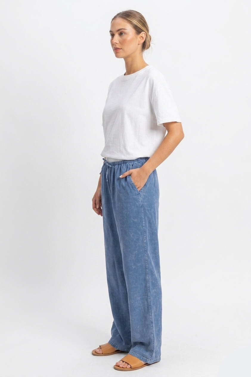The Pacific Chill Drawstring Wide-Leg Mineral Wash Pant