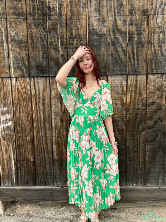 Green Fields pleated dress