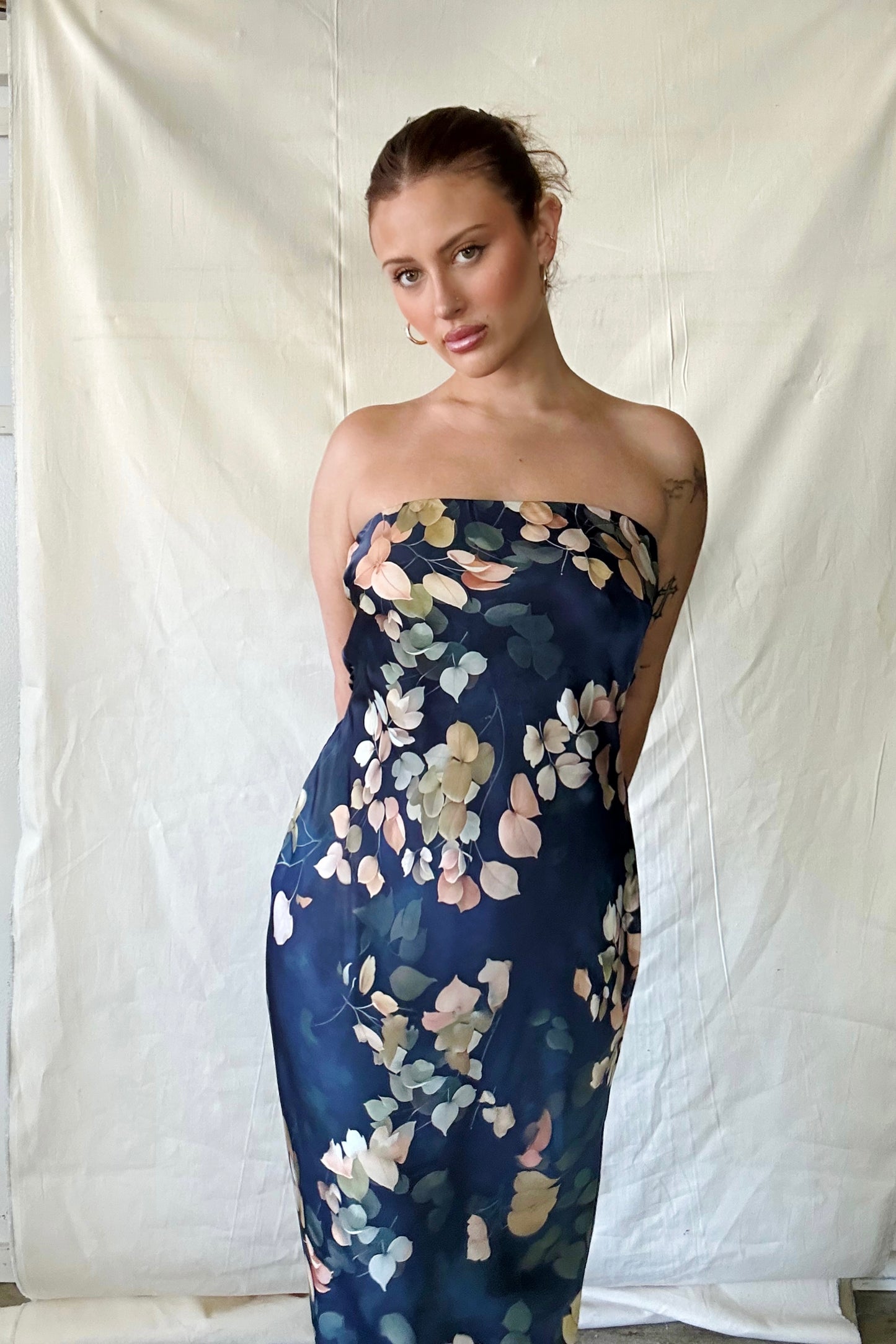 FLOR strapless tie back dress