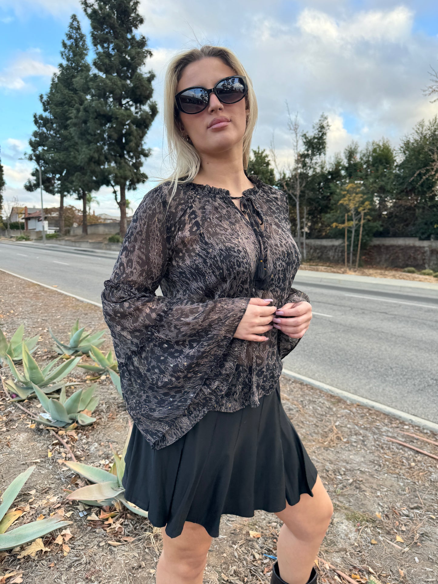 Noelle Printed Bell Sleeve Top