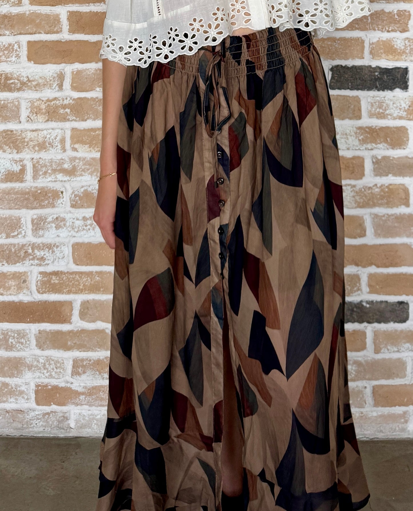 Smocked waist printed skirt
