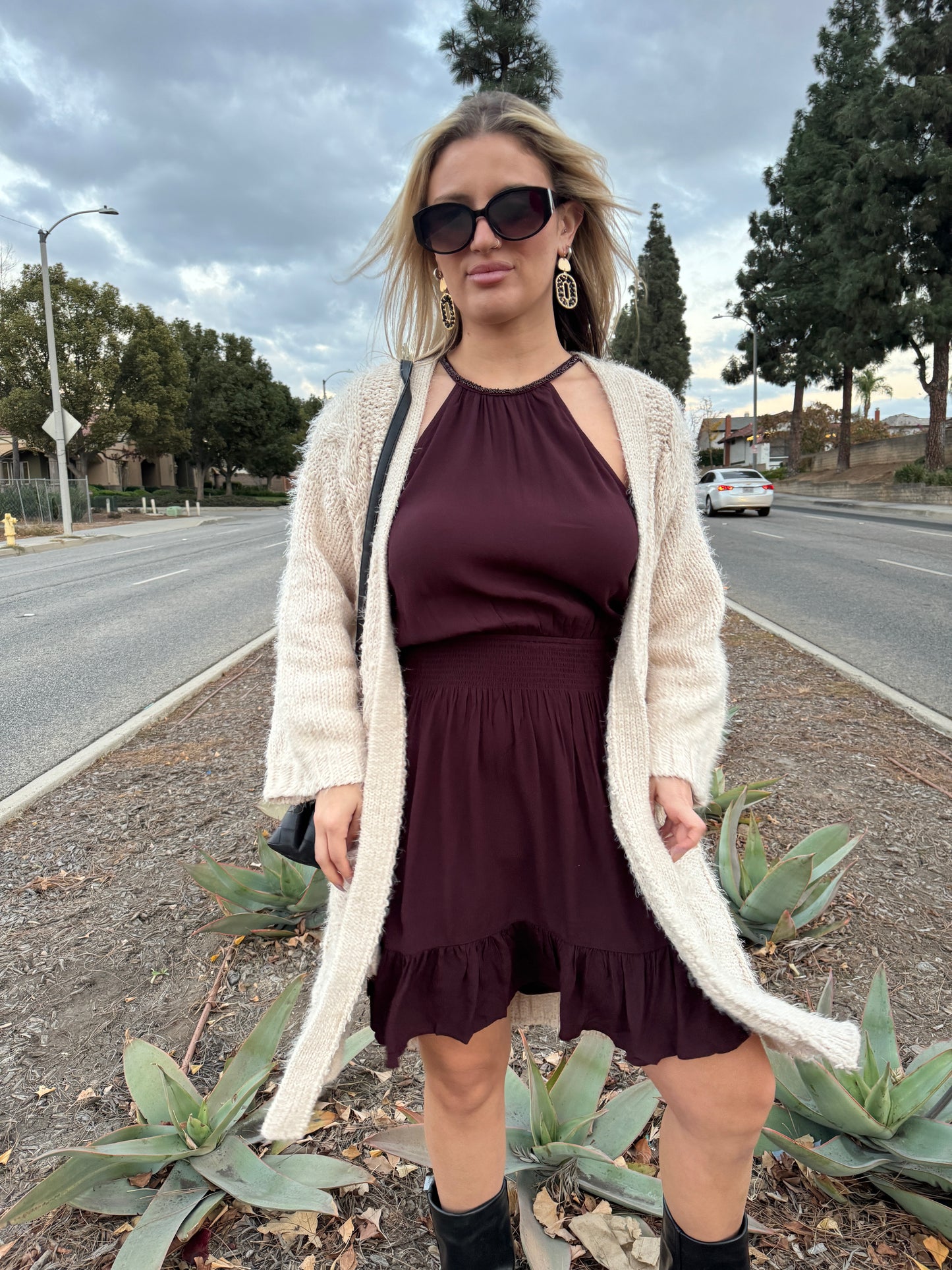 Candice Beaded Trim Neckline Dress