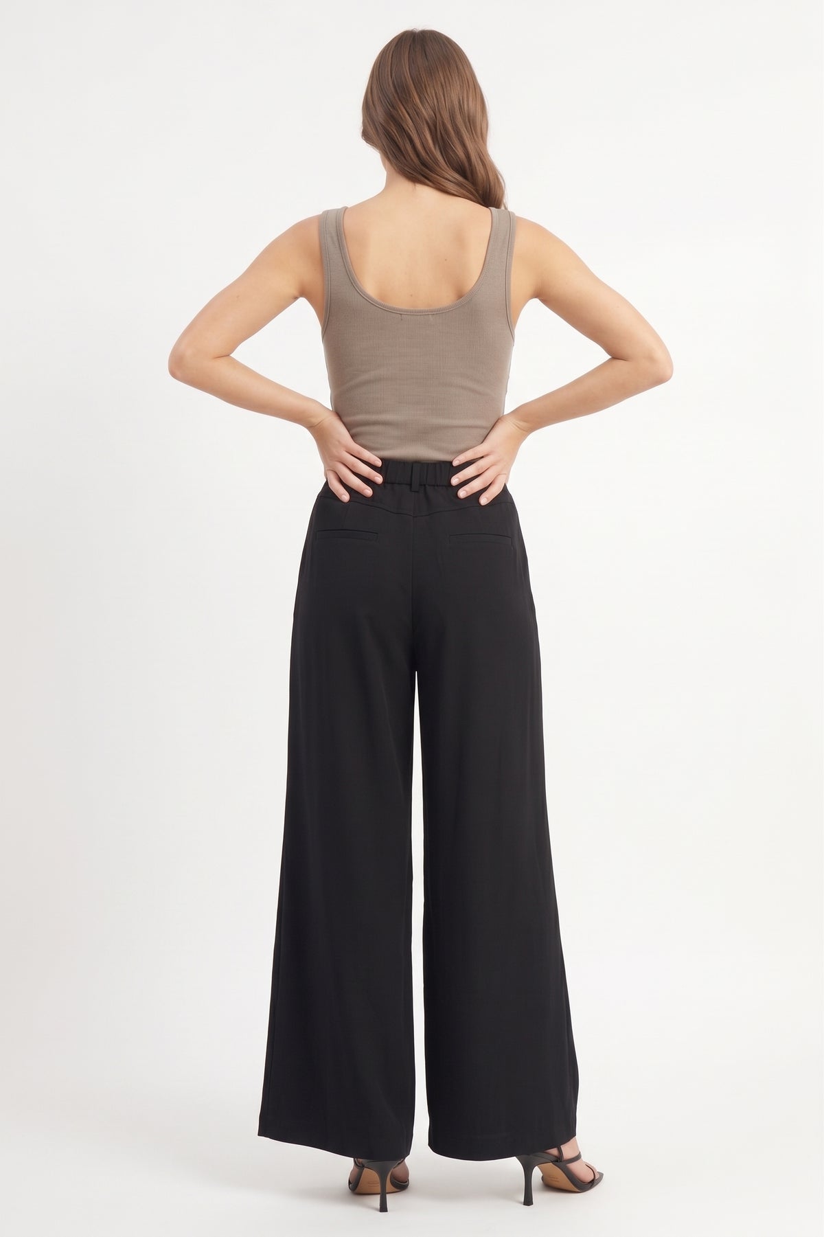 The Monaco Pleated Drawstring Wide-Leg Palazzo Trousers in Black