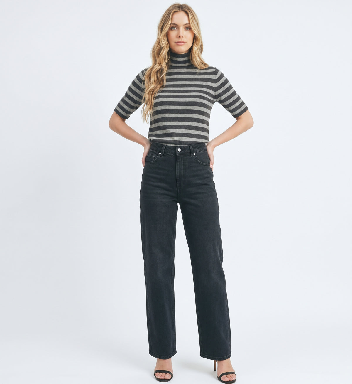 The Claire Striped Mock-Neck Ribbed Knit Top