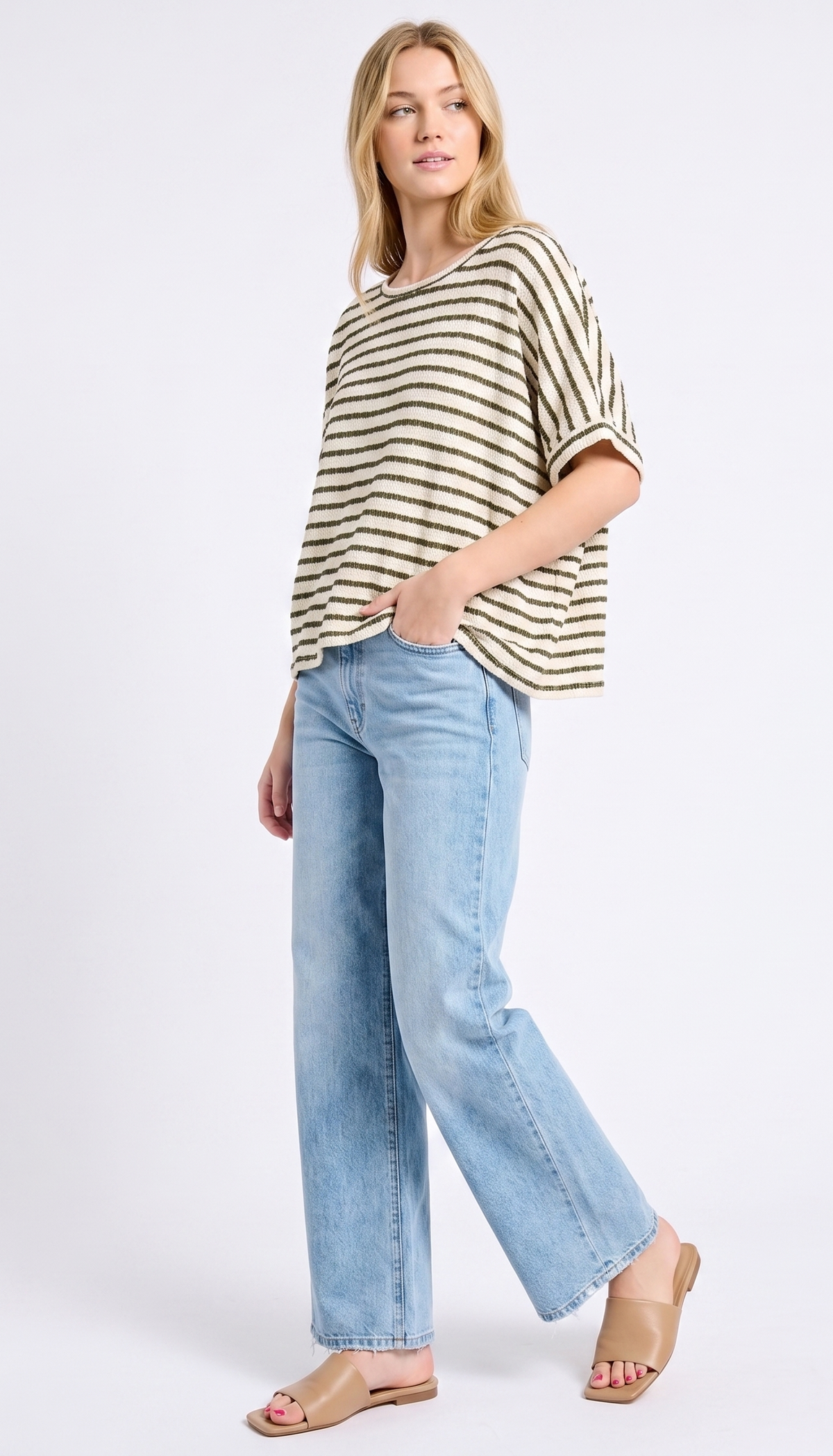 The Woodland Stripe Textured Dolman Top