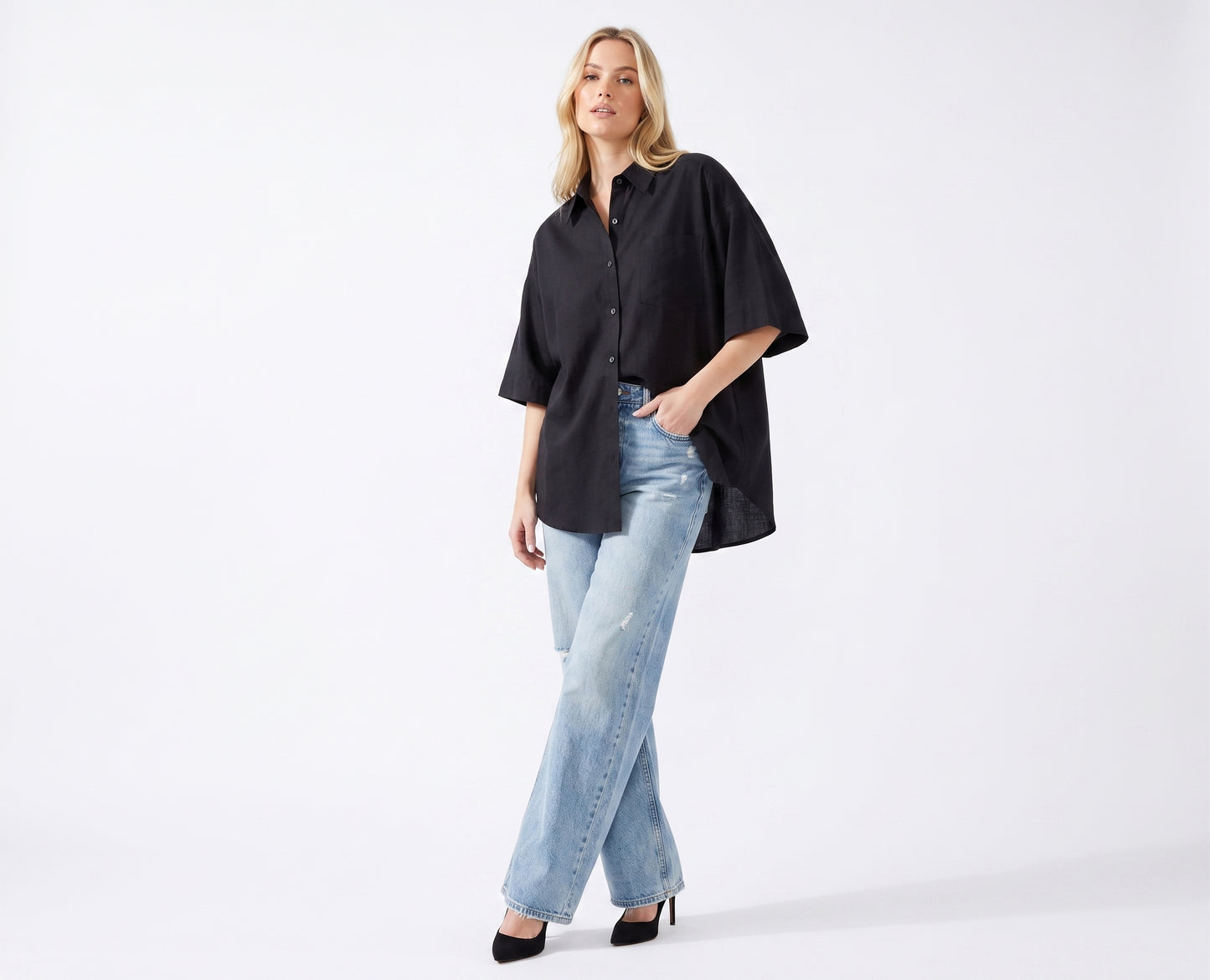 The Soren Oversized Short-Sleeve Button-Down in Olive Khaki