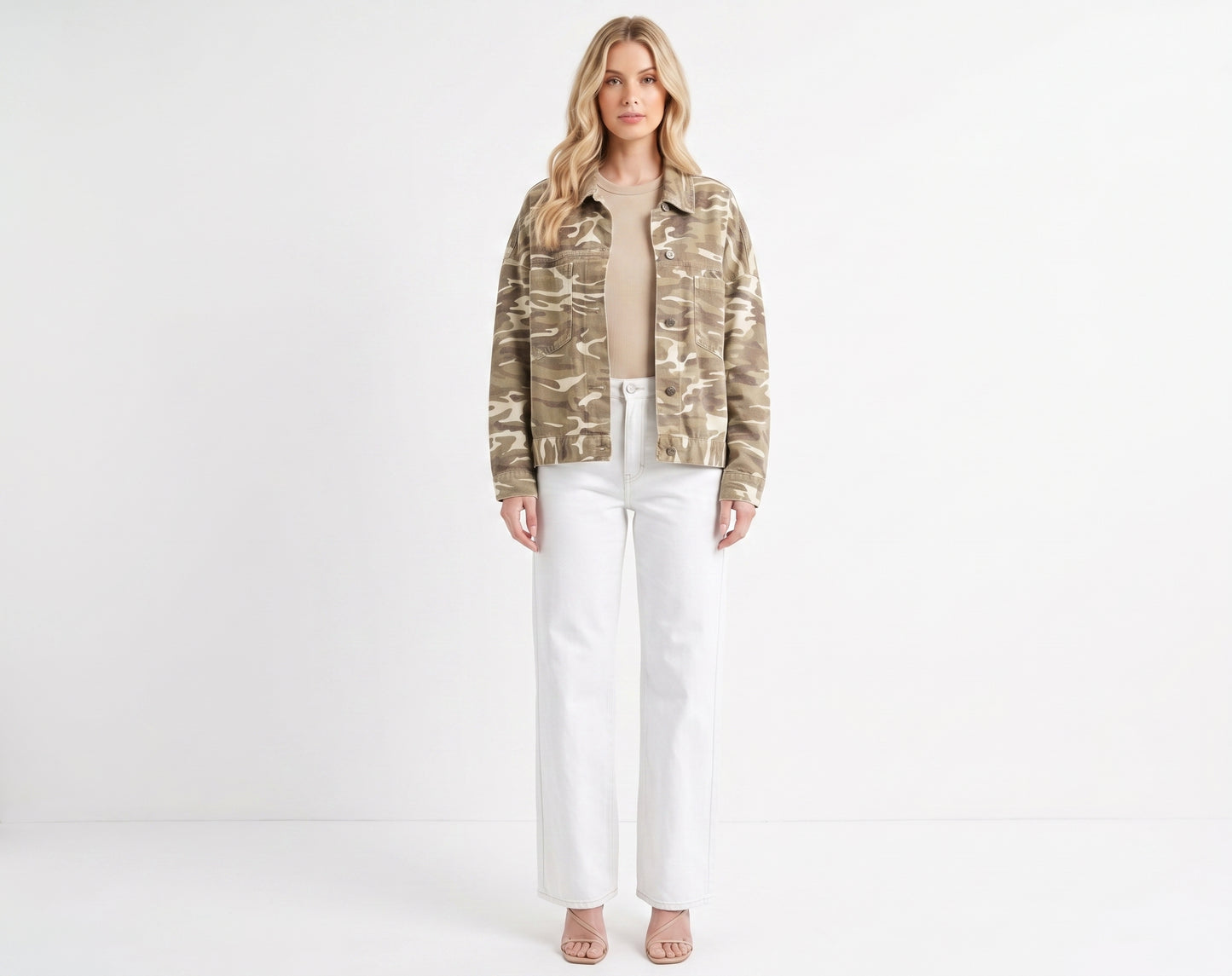 The Maverick Pleated-Back Camo Oversized Denim Jacket