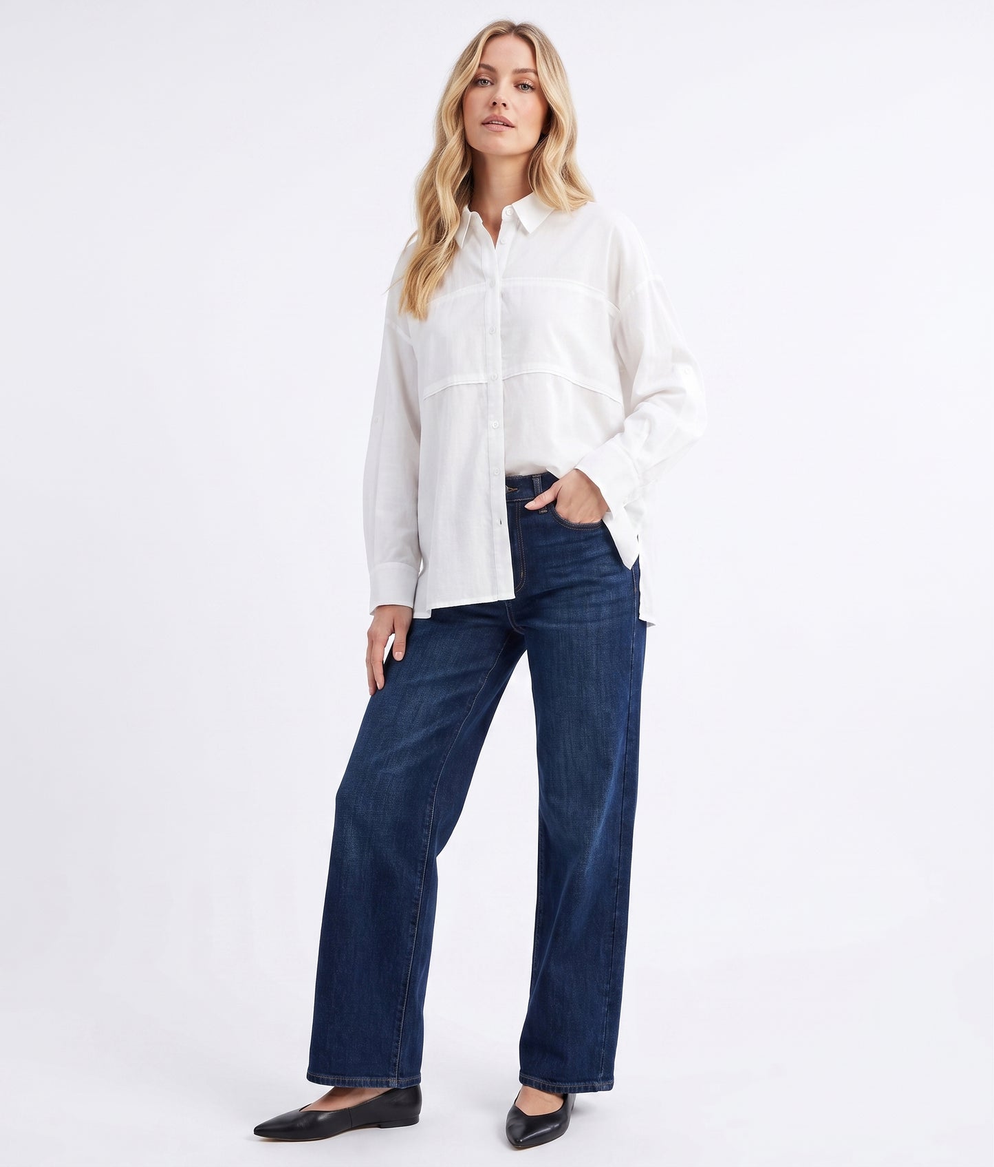 The Astrid Oversized Seamed Button-Down Shirt in White