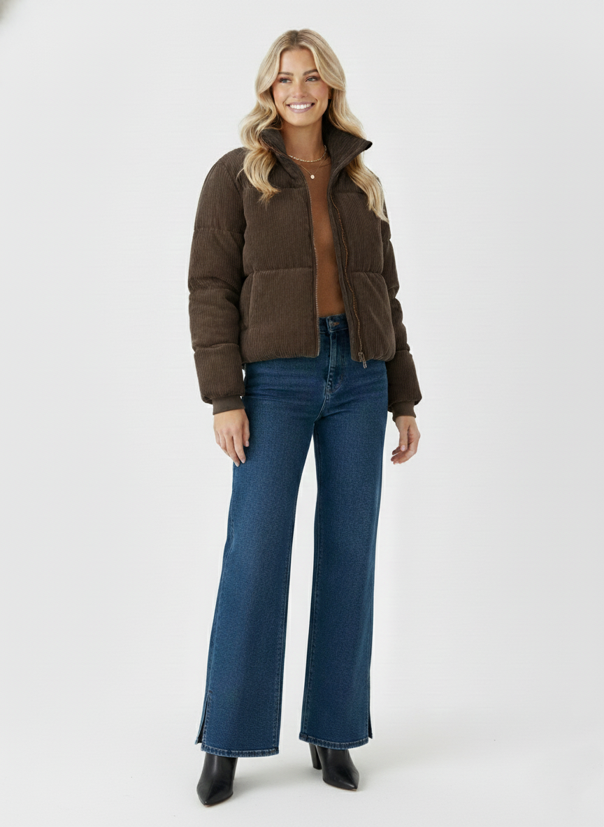 Chocolate Cord Puffer Jacket