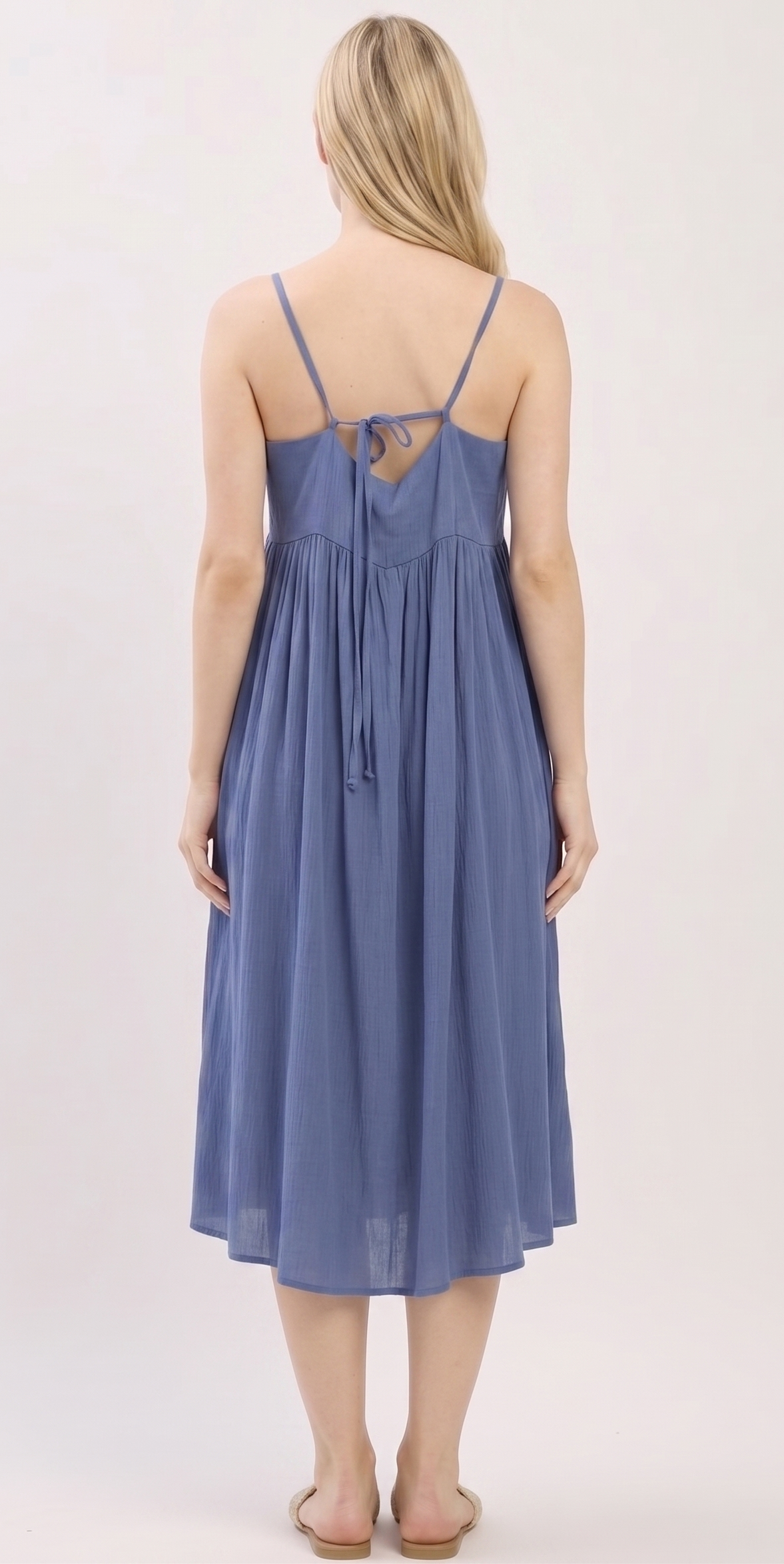 The Isla Rayon Gauze Tiered Cami Midi Dress in Slate Blue