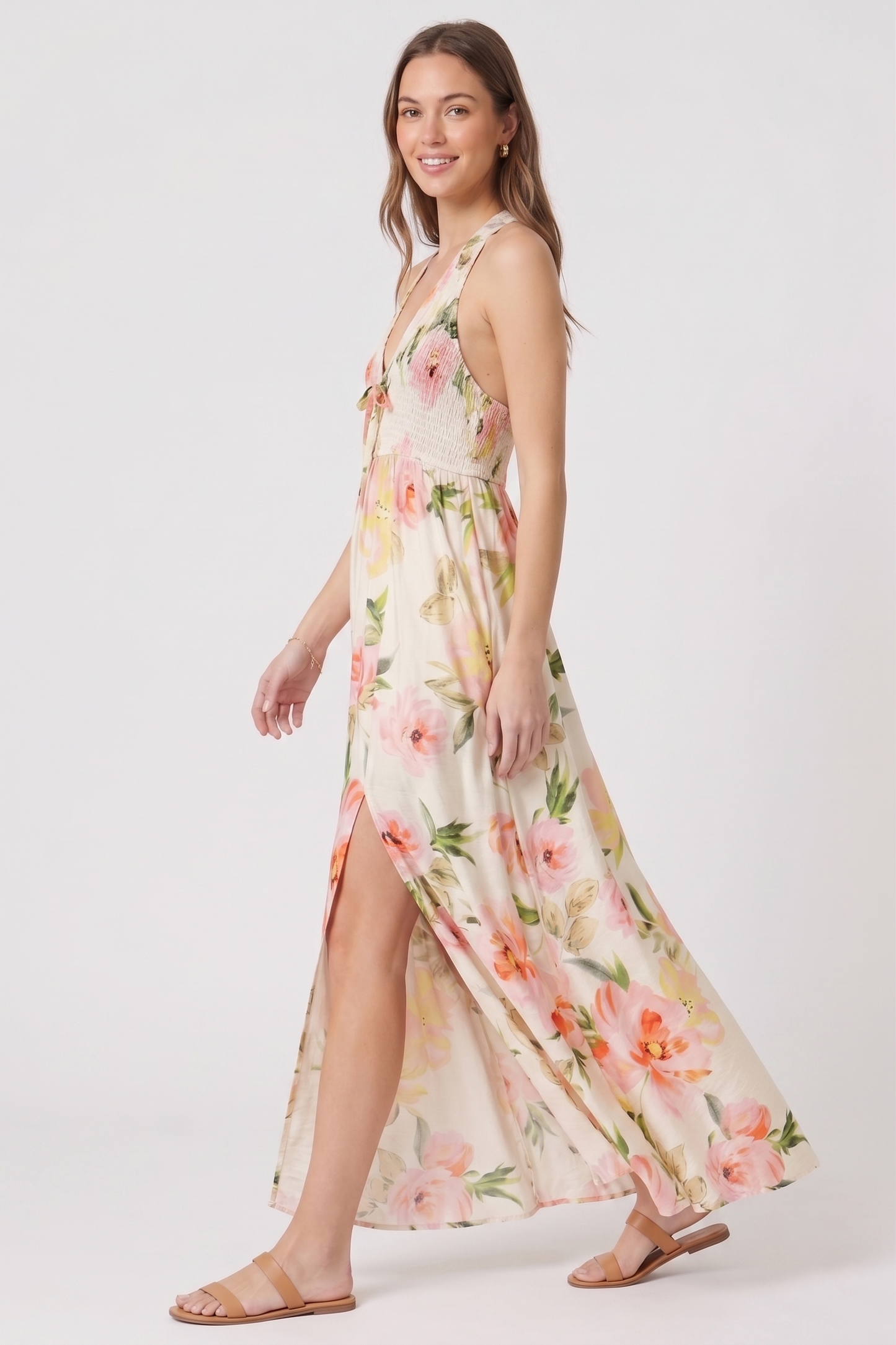 The Flora Smocked Halter Maxi with Side Slit