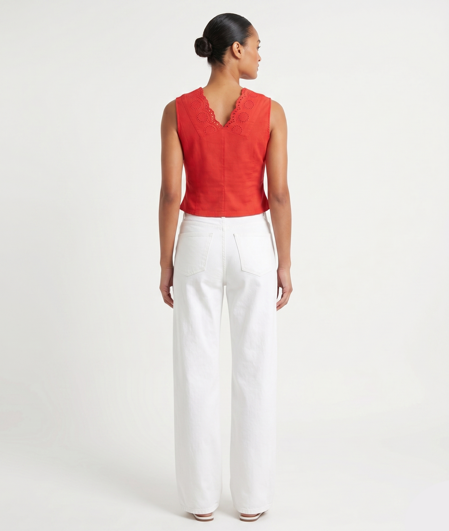 Eyelet Trim Tie-Front Vest Top