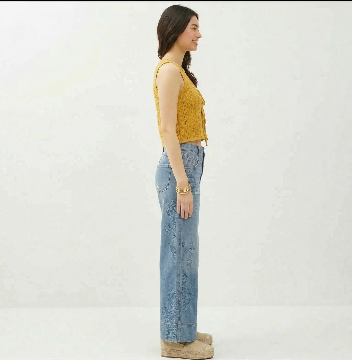 Mustard Crochet Tie Front vest