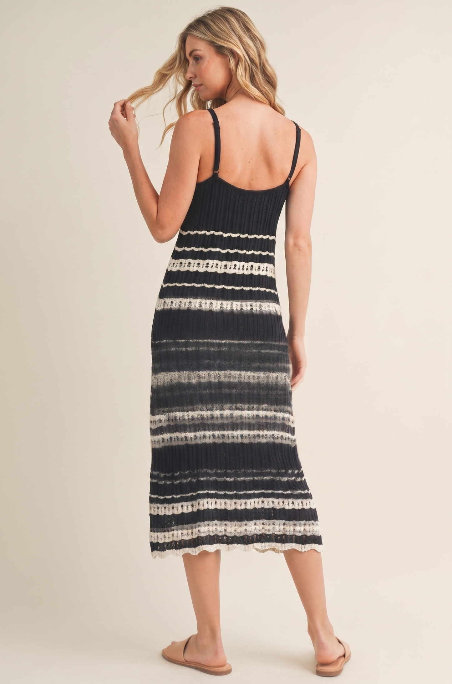 The Vivienne Pointelle Striped Ribbed Midi