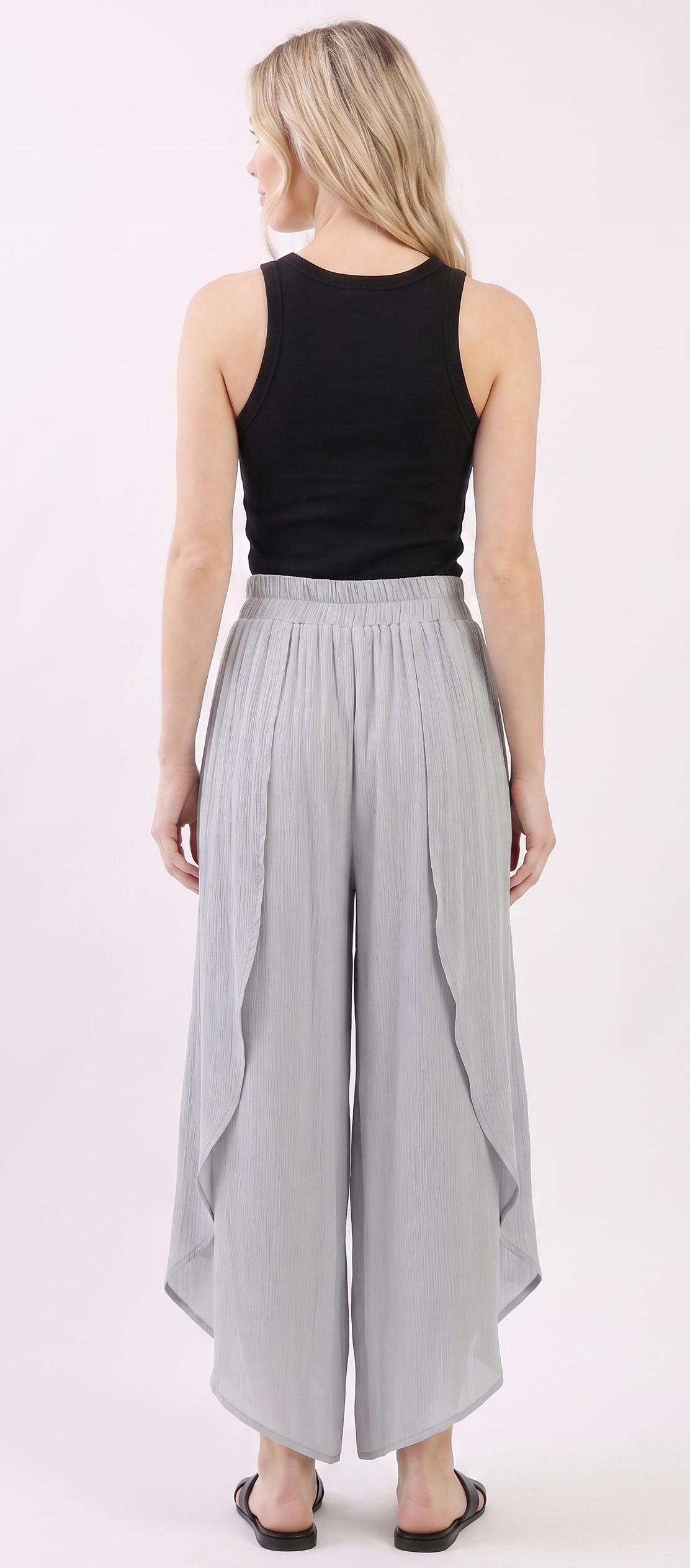 The Santorini Overlay Crinkle Palazzo Pants in Silver Grey