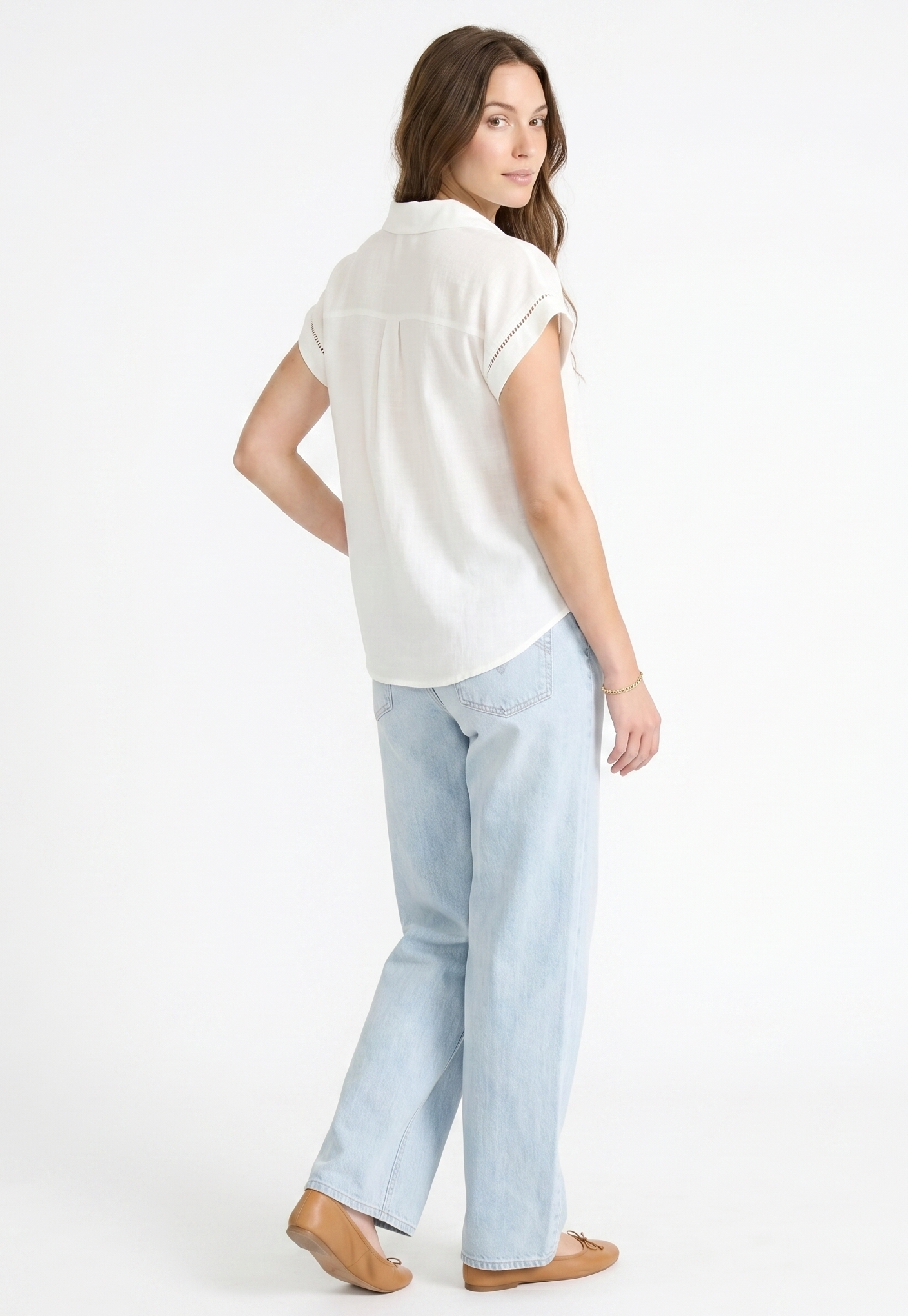 The Amalfi Ladder-Trim Linen Split-Neck Top