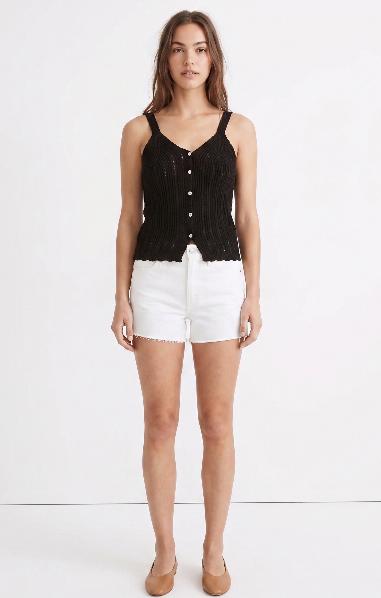 Button-Front Crochet Knit Cami Top