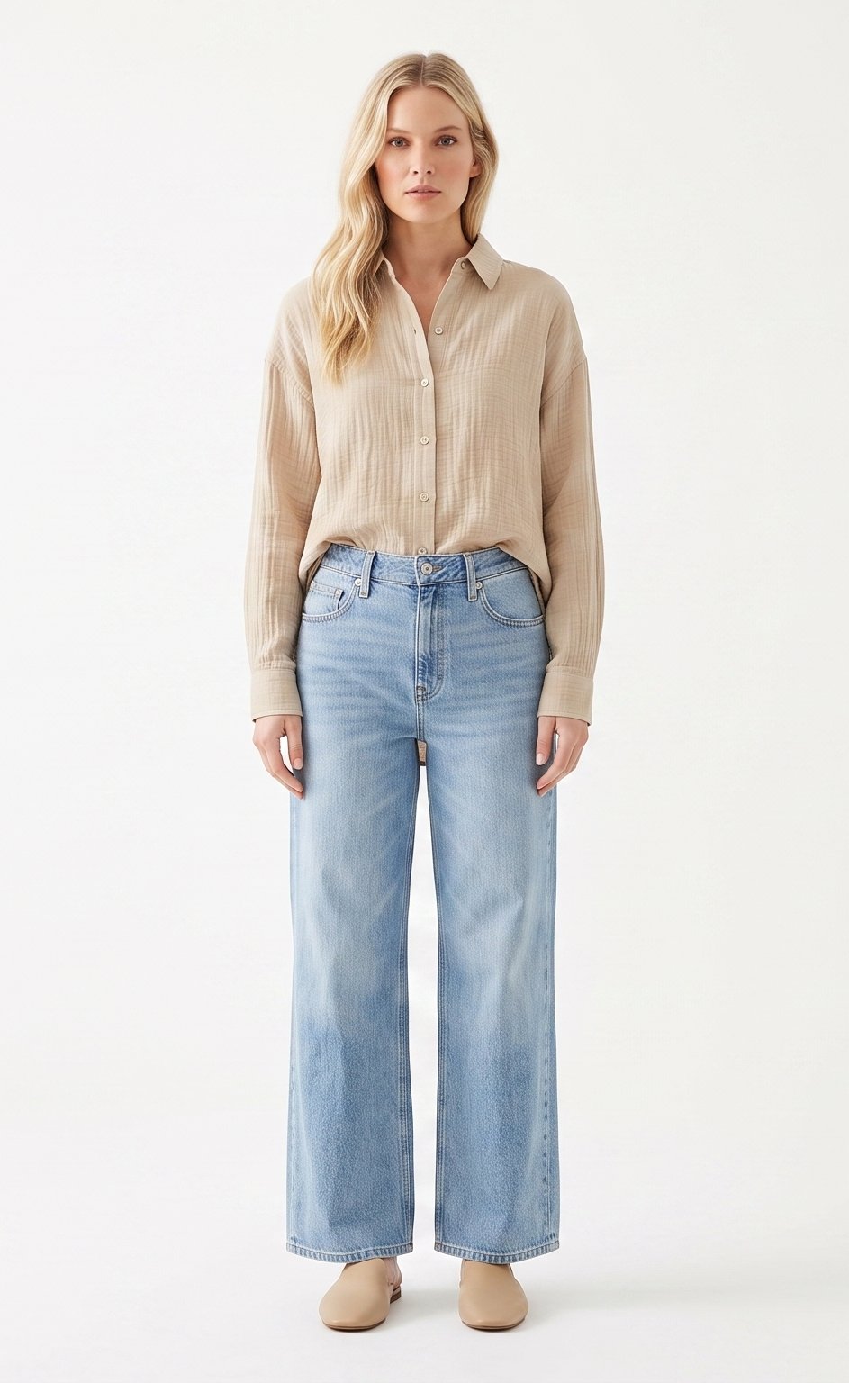 Oversized Crinkle Gauze Button-Up Shirt