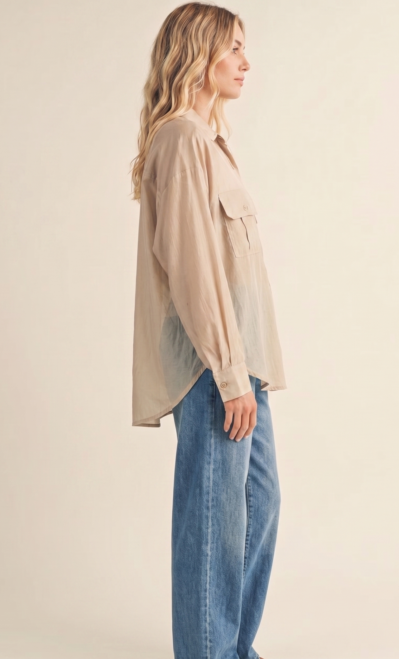 Sheer Organza Button-Up Utility Shirt