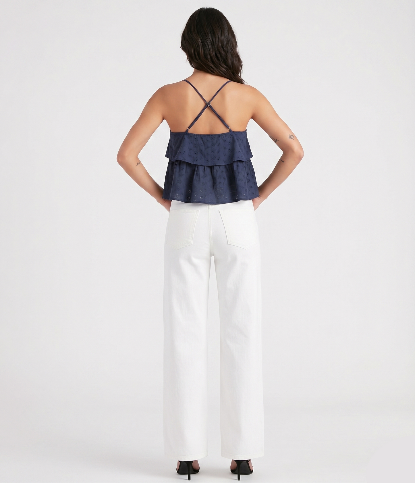 Layered Eyelet Halter Cami