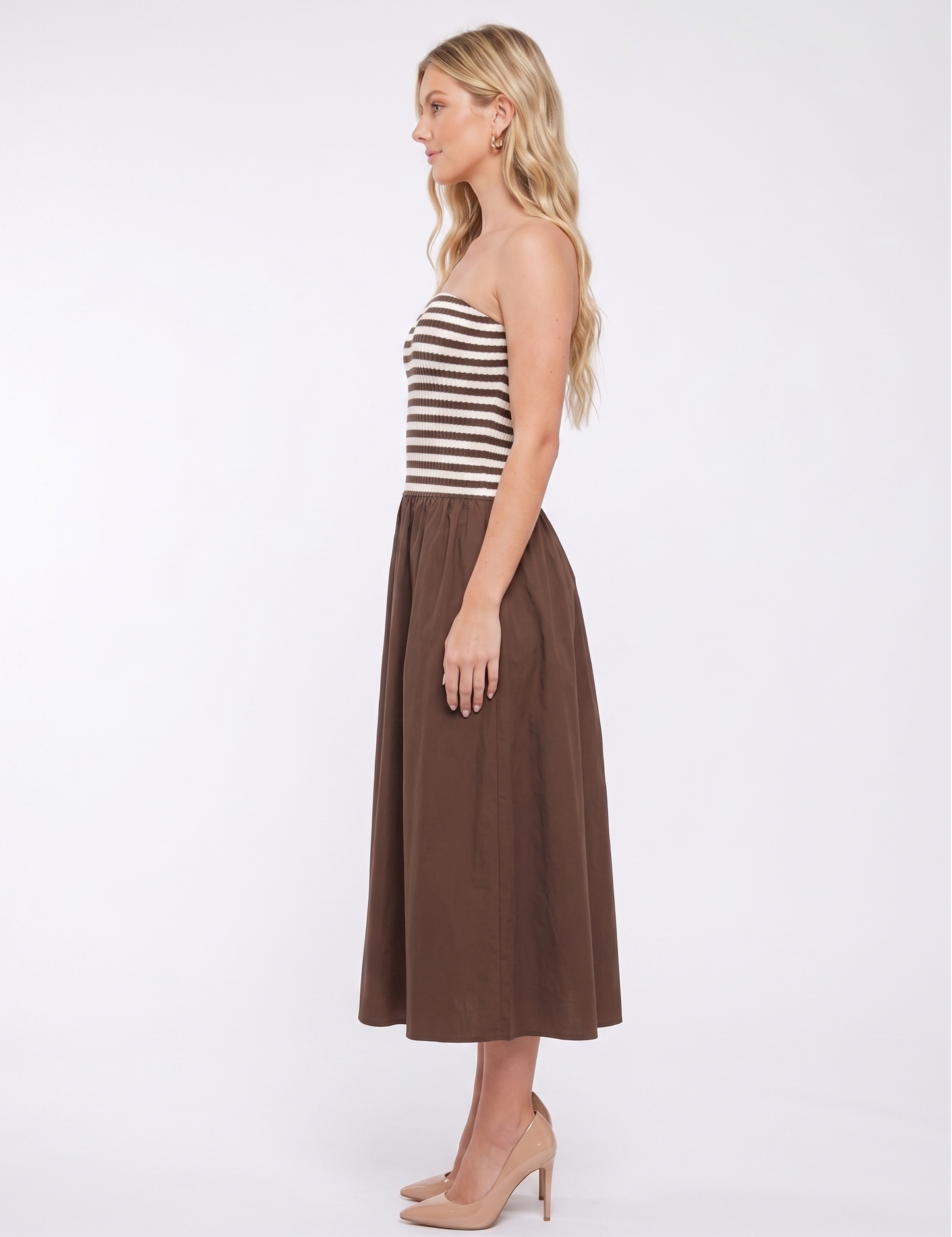 The Celine Striped Mixed-Media Midi Skyler