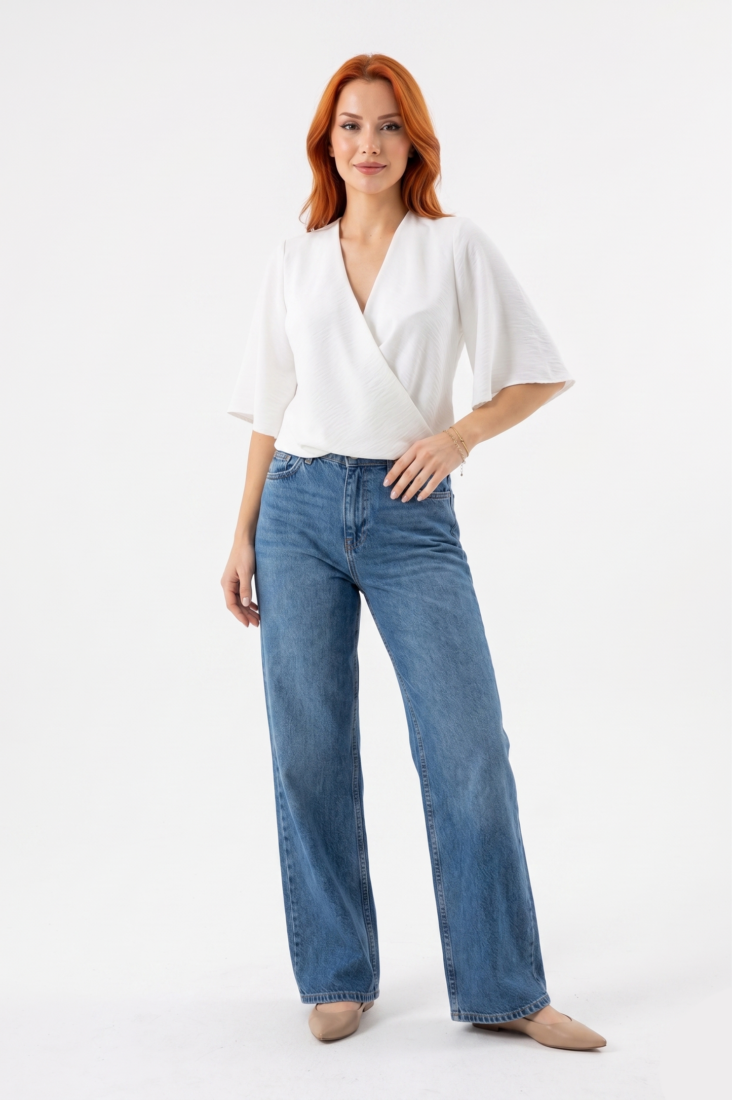 The Seraphina Textured Surplice Flutter-Sleeve Blouse