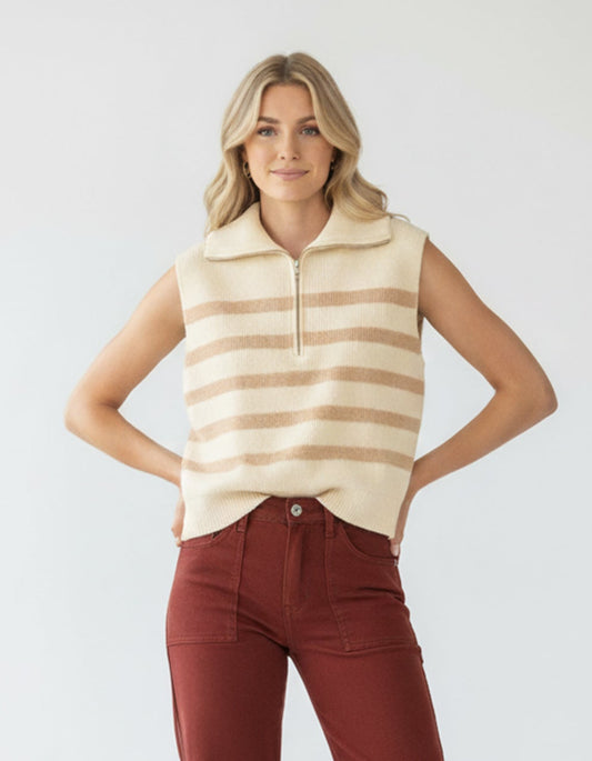 Half Zip up knit striped vest
