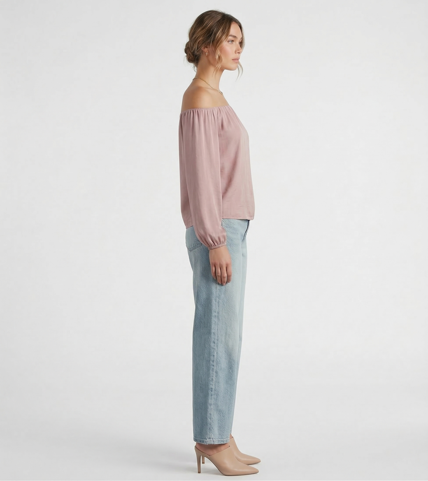 Rose Off-The-Shoulder Bishop Sleeve Blouse
