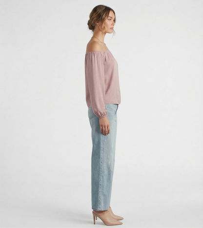 Rose Off-The-Shoulder Bishop Sleeve Blouse