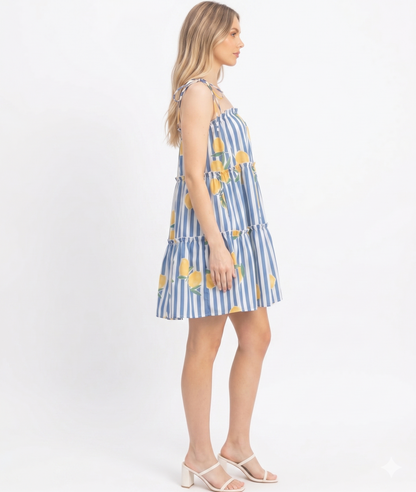 The Amalfi Coast Lemon Print Tie-Strap Mini Dress
