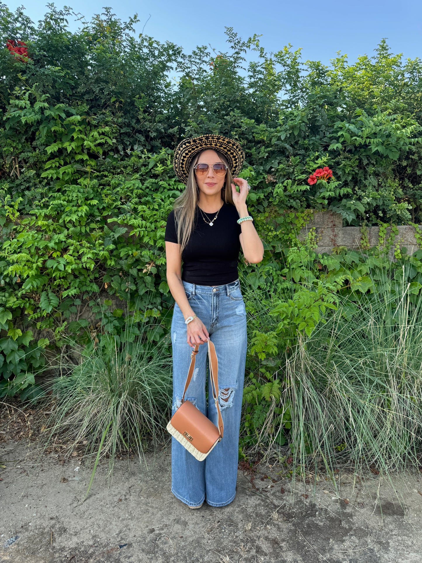 high waisted distressed jeans
