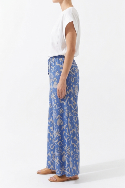 The Azure Abstract Wide-Leg Resort Pants