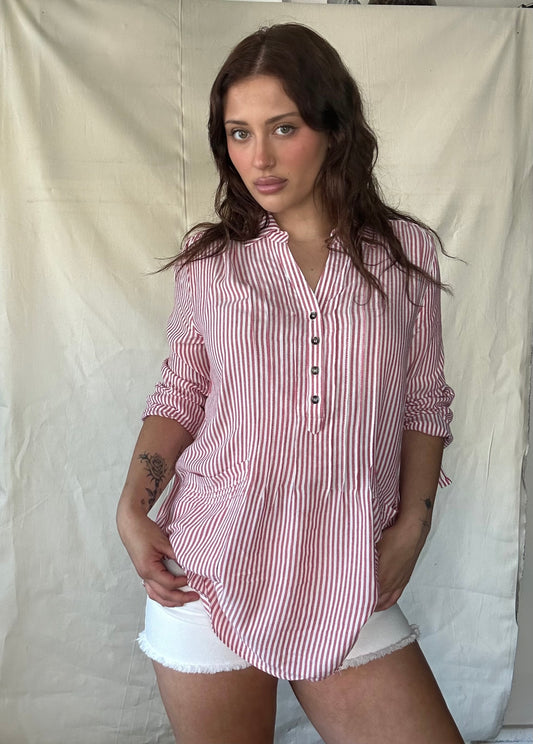 Donna striped collared long sleeve