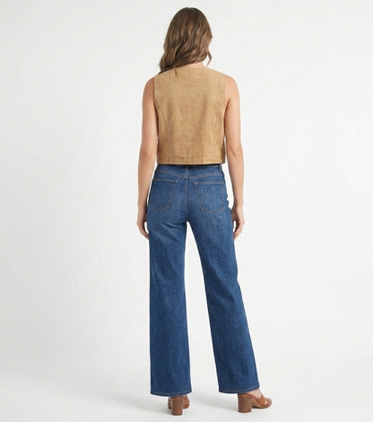 The Austin Stitched Faux-Suede Crop Vest Top in Camel